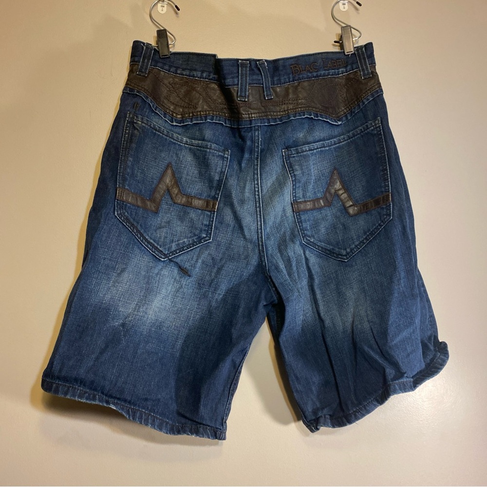 Vintage Blac Label Men’s Blue Jean Shorts Leather Trim Baggy Y2k Skater‎ Sz 40